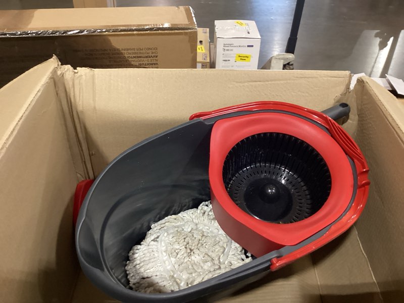 Condition photo showing As Is for o-cedar easywring microfiber spin mop, bucket floor cleaning system, red, gray, standard