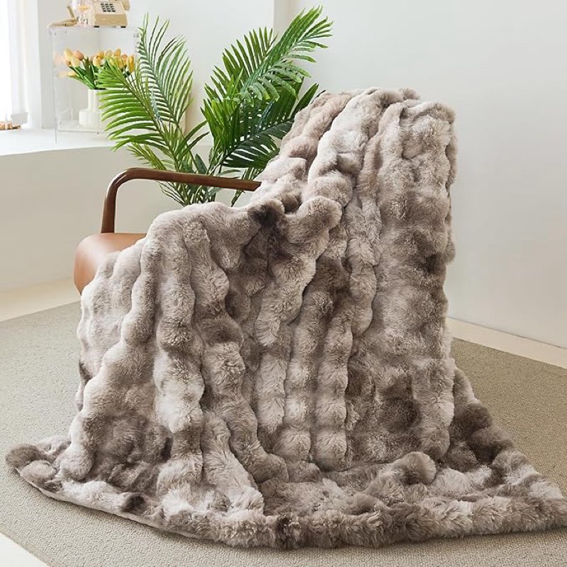 soft plush thick bubble blanket, faux rabbit fur throw blanket for couch bedroom living room, fluffy