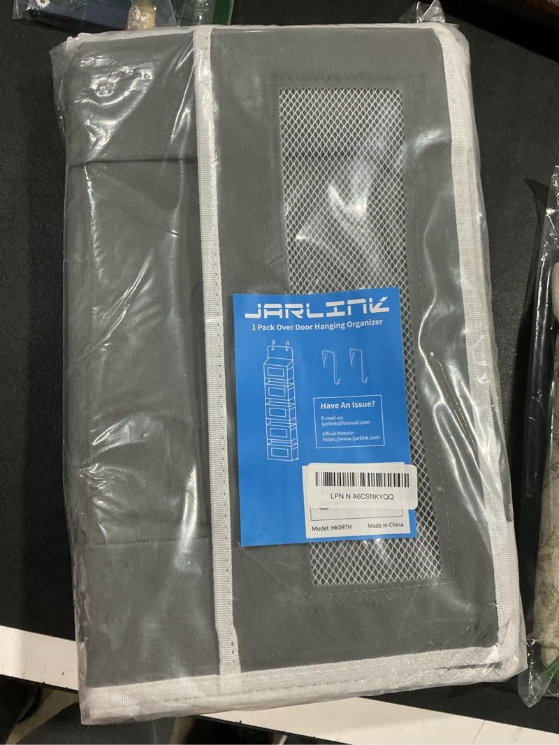 Condition photo showing Good Condition for JARLINK Over The Door Organizer Storage, 5 Shelf Hanging Door Organizer with 5 Large Capacity Pockets, Anti Tilt 44 lb Load Behind Door Storage for Bedroom, Bathroom, Pantry, Nursery, (Grey) Grey 1 Pack