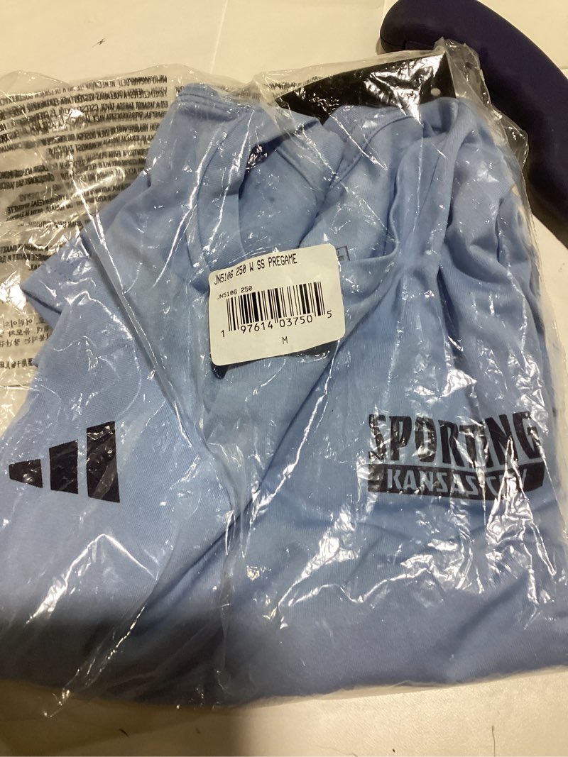 Condition photo showing Good Condition for adidas Women's Sporting Kansas City Local Warp Pre-Game Short Sleeve T-Shirt Medium Smoke Blue/Sporting Kansas City