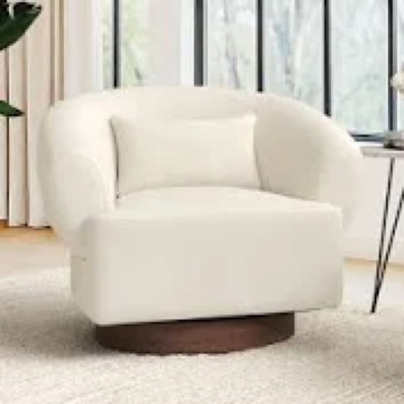37'' Wide Upholstered Swivel Barrel Chair With Wooden Base