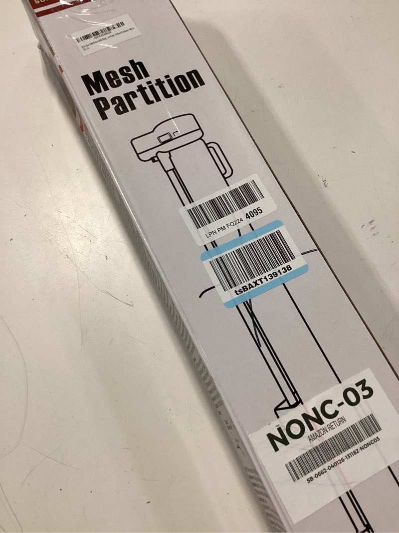 Condition photo showing New/Like New for 24 inch tall x 75 inch extra wide retractable dog gate for the house, short dog gate to step over, reinforced mesh puppy gate for doorways, step over pet gate for stairs, indoor/outdoor, black black reinforced 24" tall x 75" wide
