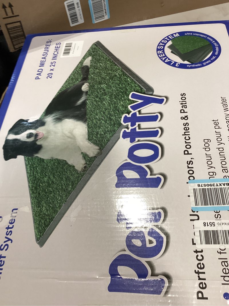 Condition photo showing New/Like New for dog grass pad with tray 25"x20" - artificial turf pet potty for apartment balcony/patio, portable fake grass litter box for dogs training, indoor/outdoor reusable washable pee mat 25"×20"