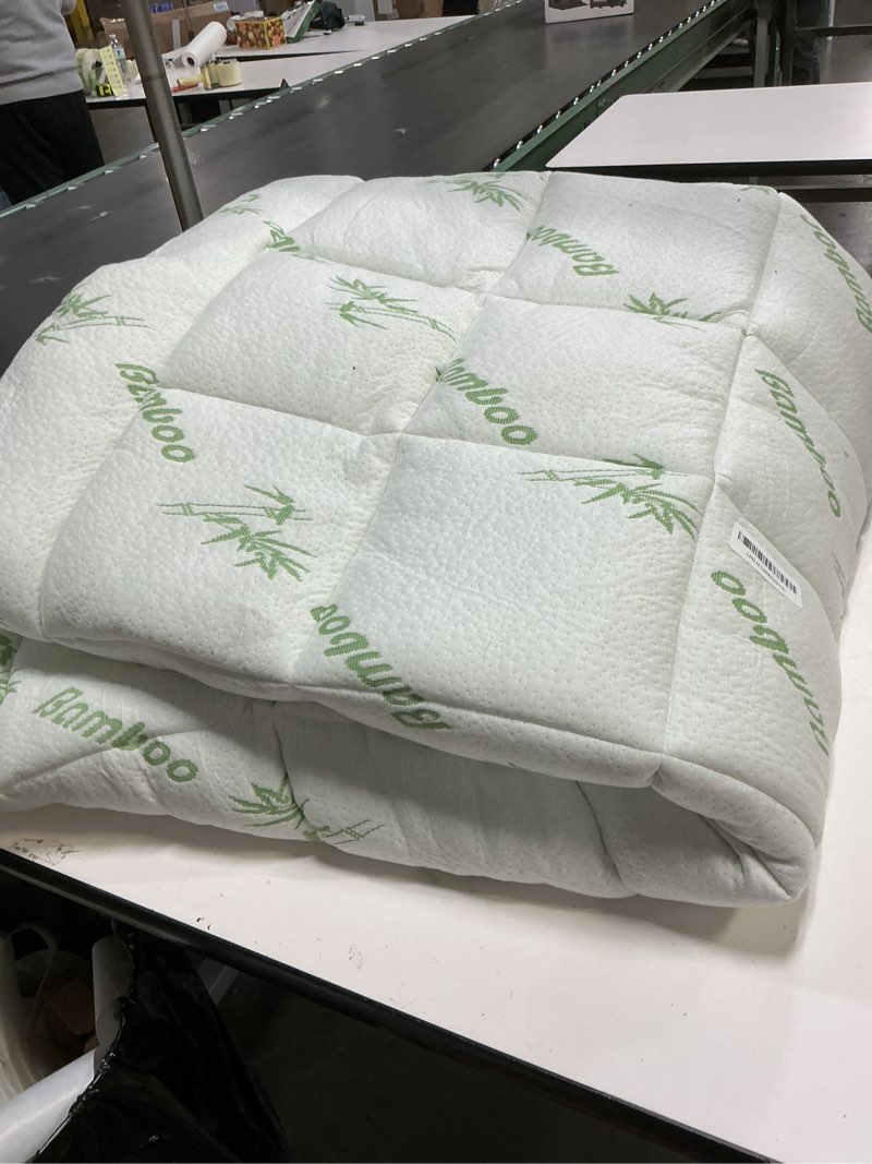 Condition photo showing As Is for Ultra Soft Full Size Mattress Topper - Viscose Made from Bamboo Pillow Top Mattress Pad for Back Pain Relief - Naturally Cooling for Hot Sleepers, Green Green Full