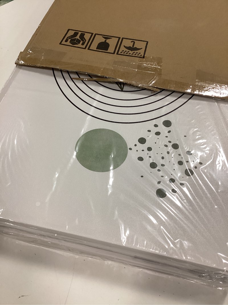 Condition photo showing Good Condition for Sage Green Wall Posters & Prints, Green Boho Wall Art Set of 3, Minimalist Framed Wall Art Geometric Line Leaf Sun Moon Beige Green Canvas Artwork Paintings Green Boho Prints 16x24inchx3pcs