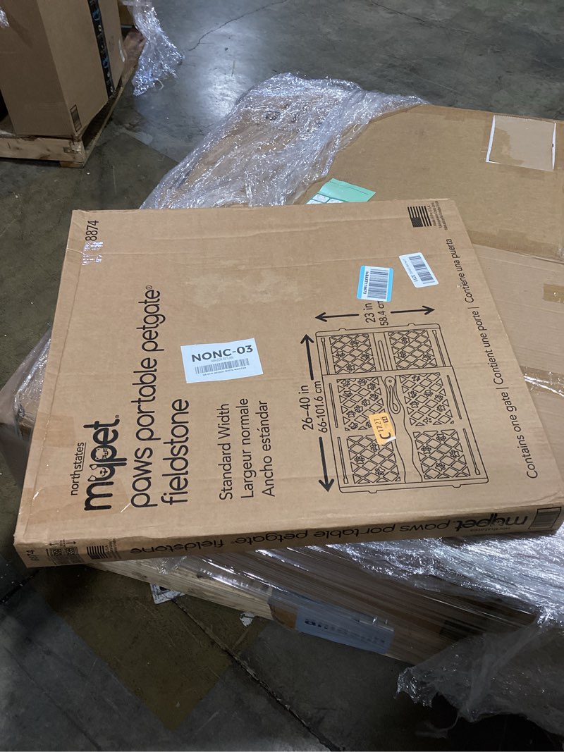 Condition photo showing Good Condition for mypet north states paws portable pet gate: 26-40" wide. pressure mount. no tools needed. made in usa, 23" tall, expandable, durable dog gates for doorways, fieldstone gray