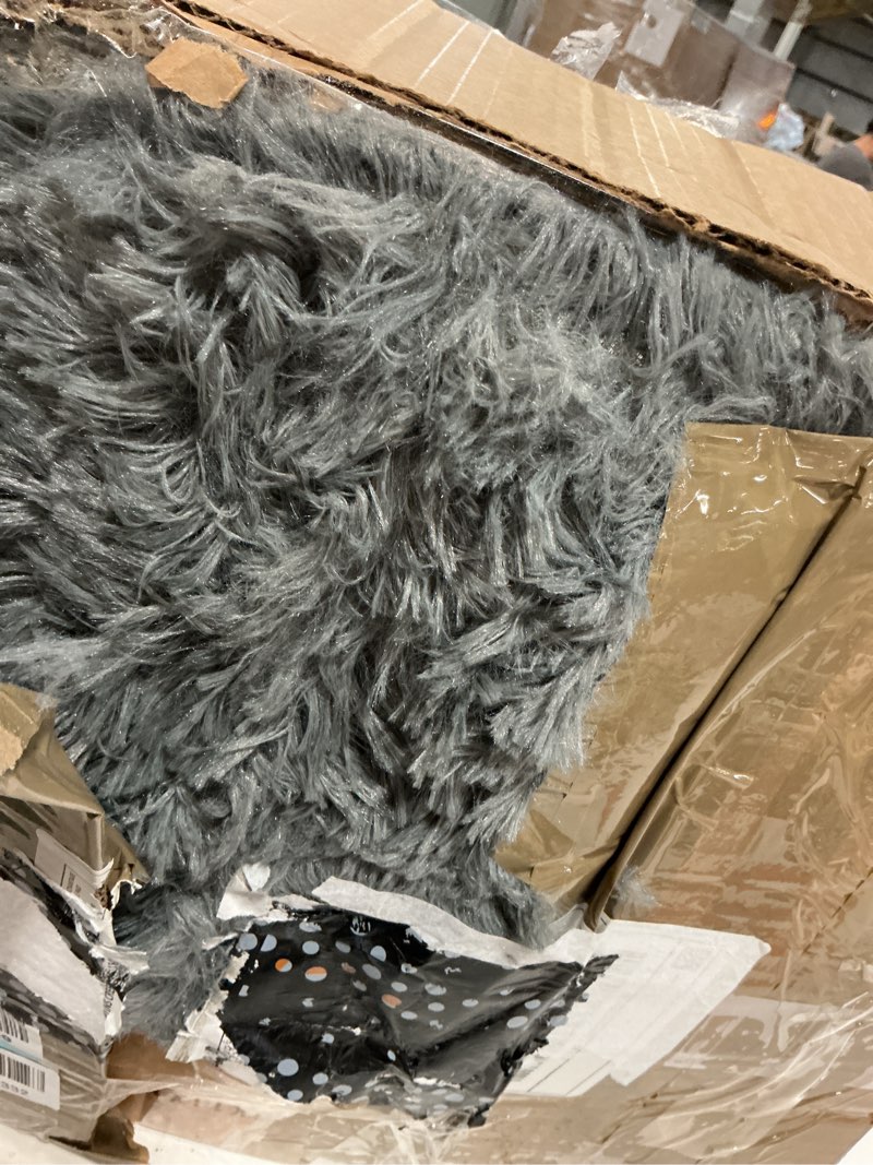 Condition photo showing As Is for shag area rugs for bedroom living room,8x10 ultra soft fluffy area rugs for dorm, indoor carpet nursery rugs for kids girls room home decor,dark grey 8' x 10' (rectangular) dark grey