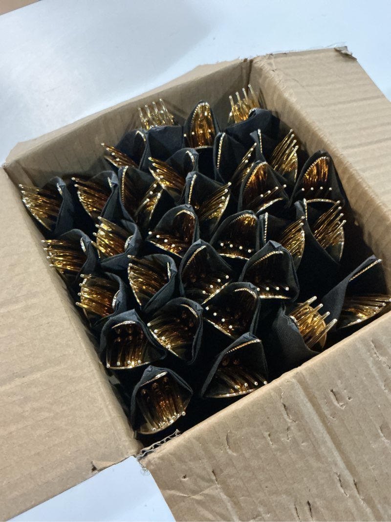 Condition photo showing Good Condition for supernal 30 pack pre rolled gold plastic silverware set with napkins, wrapped plastic cutlery set, disposable utensils includes 30 forks, 30 knives, 30 spoons, 30 napkins for party, wedding 30 pack black and gold