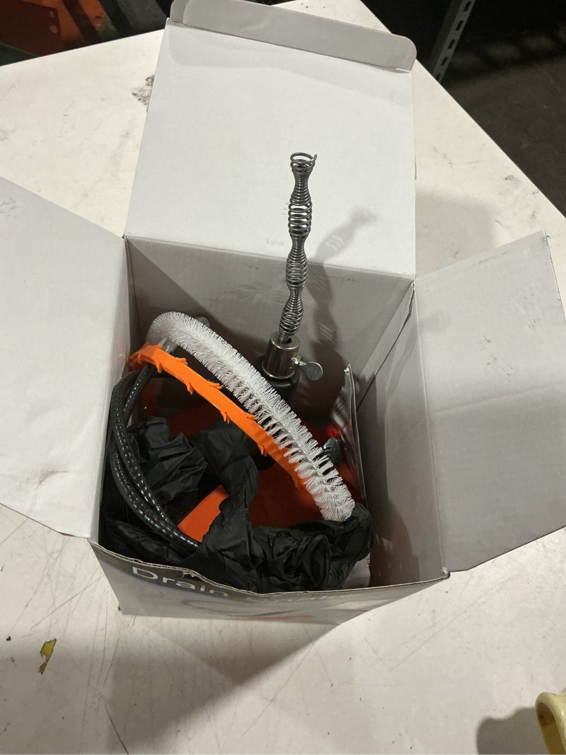 Condition photo showing As Is for drain snake auger, plumbing snake 33 ft drain hair clog removal tool, sink unclogger drain, heavy duty snake auger, cleaner tool for bathroom kitchen tub shower drain clog remover with gloves 33 feet drain auger
