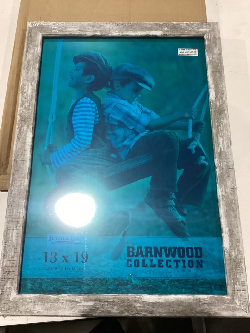 Condition photo showing New/Like New for icona bay 13x19 pony gray picture frame, country rustic style 13 x 19 poster frame, wall mount only, barnwood collection