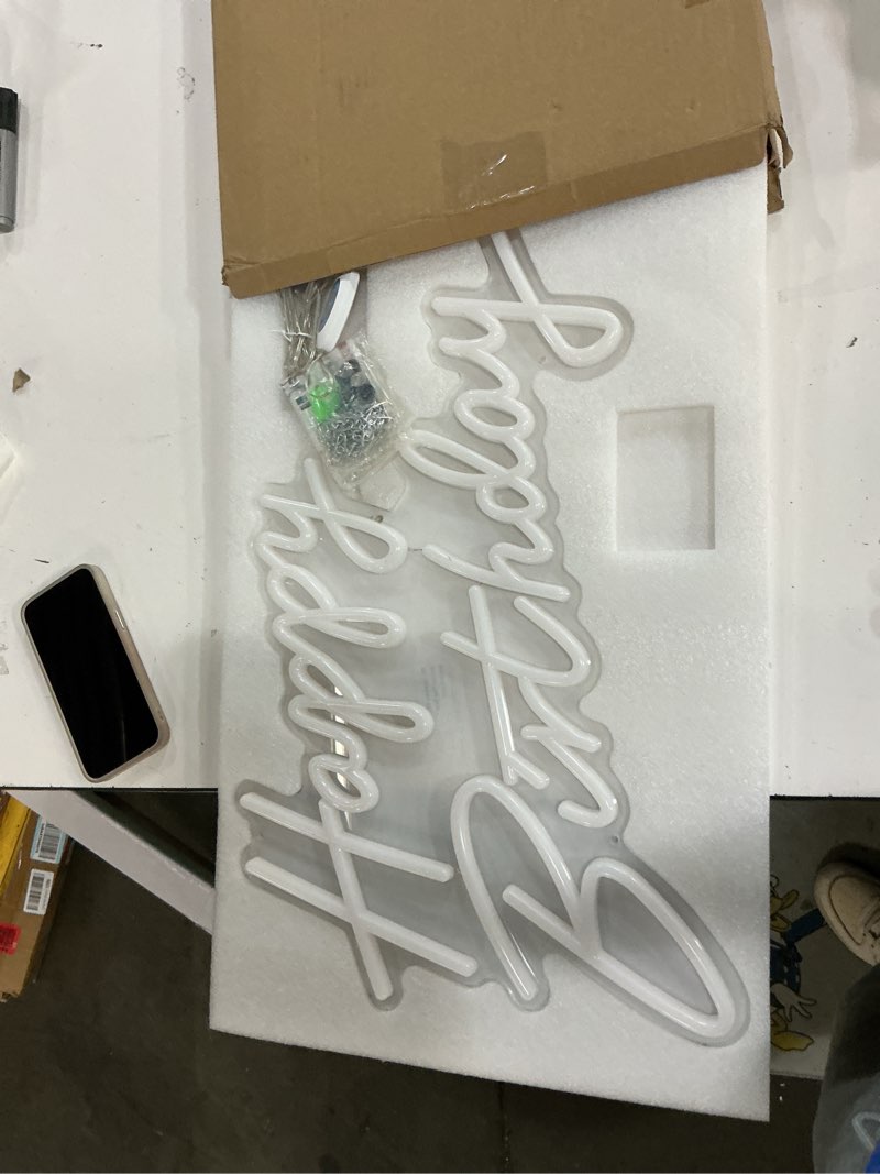 Condition photo showing Good Condition for happy birthday neon sign, 22.4"x13.8" happy birthday sign for birthday party decor, happy birthday light up led signs for backdrop, neon birthday sign for any ages bday celebration, warm white divatla