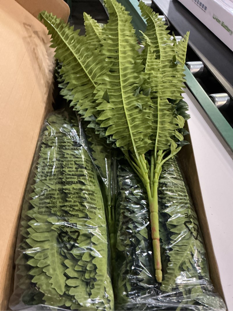 Condition photo showing New/Like New for 35" fake ferns, 4 large artificial bonston ferns bushes plants with 39 fronds for outdoors garden patio porch entrance low maintain home decor