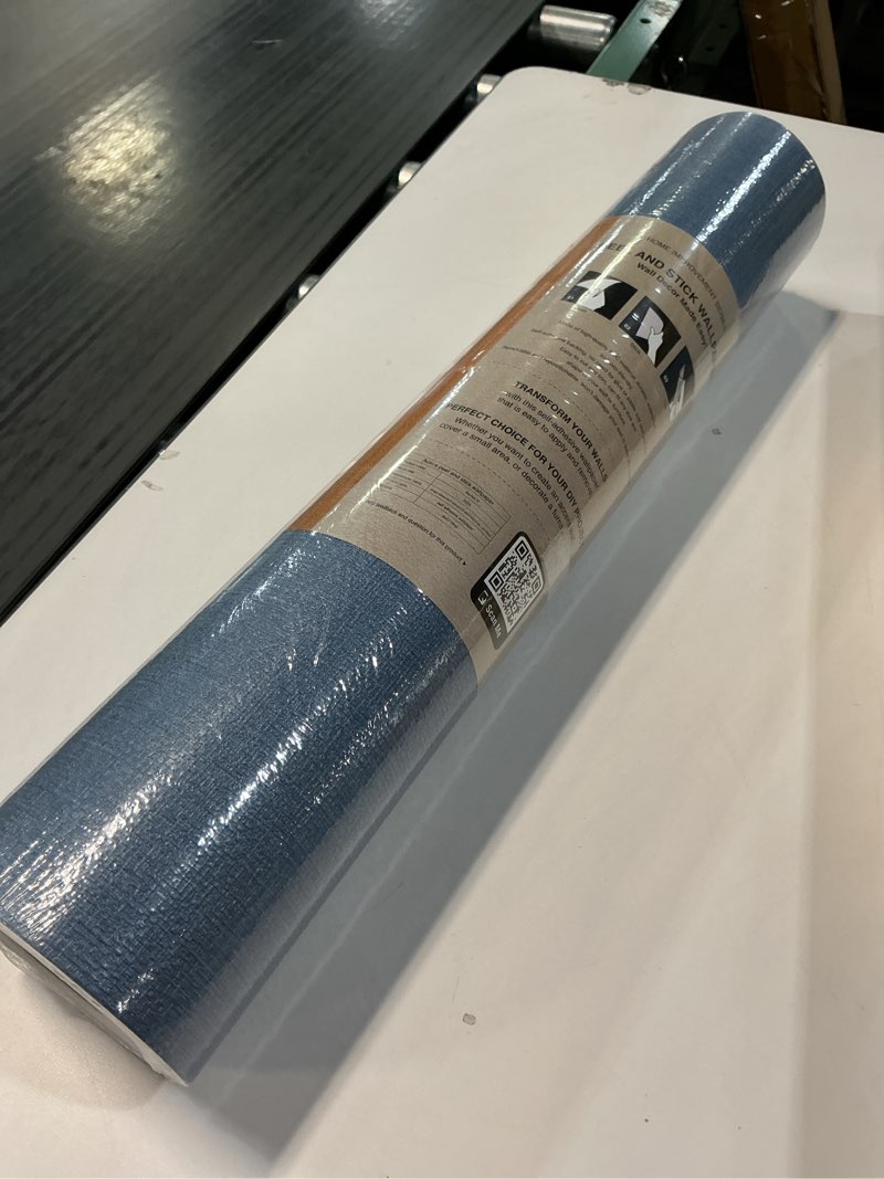 Condition photo showing New/Like New for Premium Wall Paper Peel and Stick Modern 17.7" X 394"- Extra Thick Navy Blue Textured Grasscloth Peel and Stick Wallpaper for Bathroom, Bedroom, Furniture 394" x 17" Navy Blue