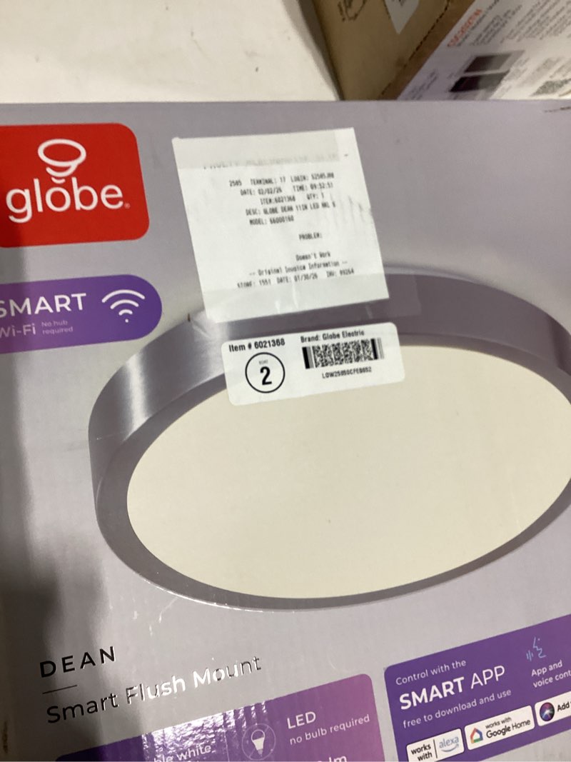 Condition photo showing Good Condition for 100+ bought last week Globe Electric Wes 13-in Matte Black Indoor Smart LED RGBW Flush Mount Light Plastic Shade Item #6021370 | Model #66000162