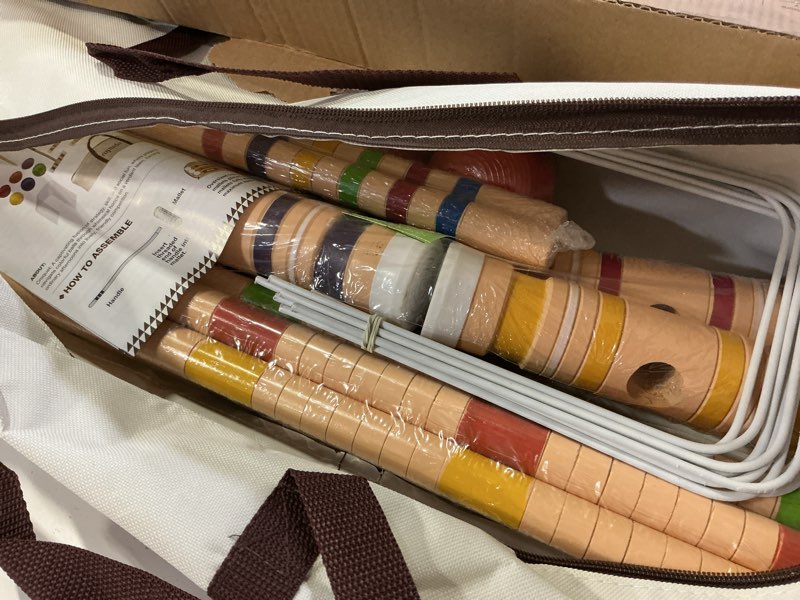 Condition photo showing Good Condition for ropoda six-player croquet set with wooden mallets, colored balls, sturdy carrying bag for adults &kids, perfect for lawn,backyard,park and more