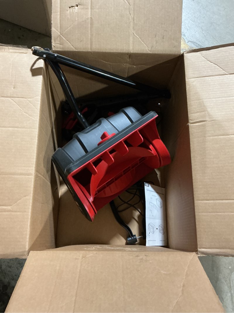 Condition photo showing As Is for mzk cordless snow shovel, 20v 13-inch battery powered snow thrower, battery snow blower with directional plate & adjustable front handle(4.0ah li-ion battery & fast charger included)