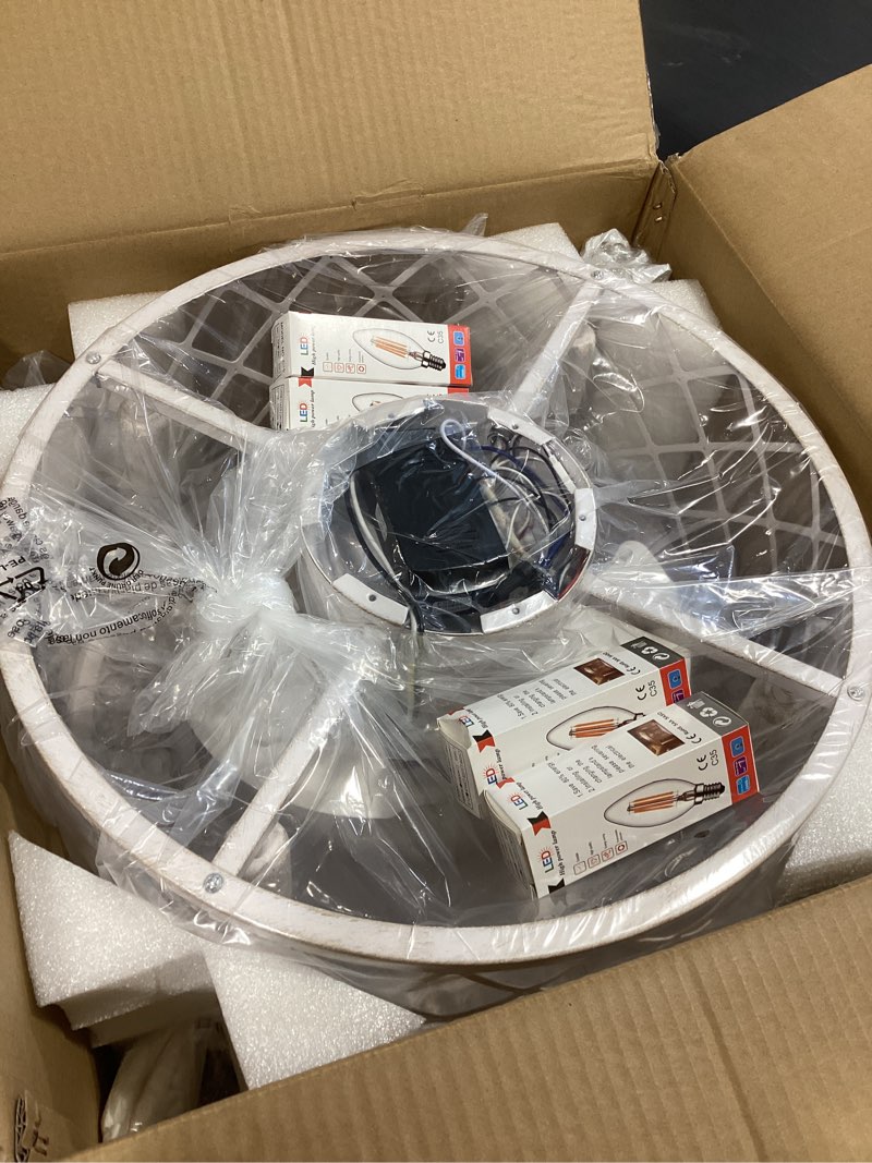Condition photo showing Good Condition for 18 inch caged ceiling fans with lights, crystal fandelier ceiling fan and remote/app control low profile ceiling fan for bedroom living room dining room kitchen indoor, including bulb (rustic white)