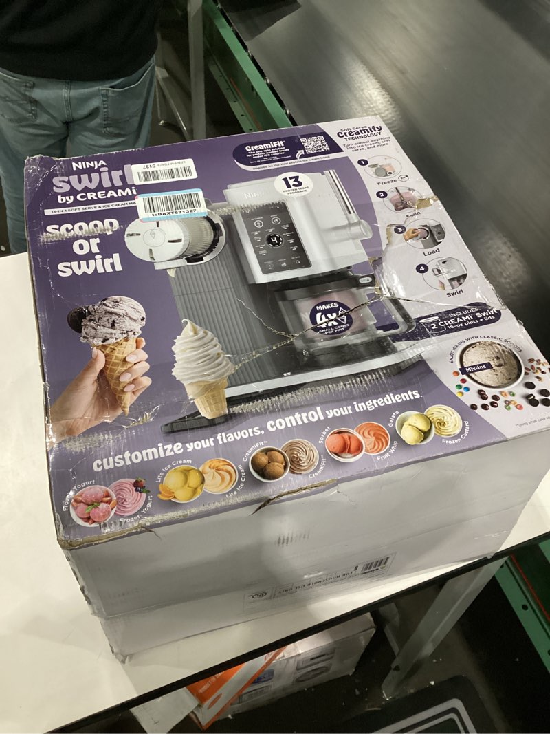 Condition photo showing As Is for Ninja CREAMi Scoop & Swirl Ice Cream and Soft Serve Maker, Sorbet, Milkshake, Frozen Yogurt, Low Calories Program & More, 13-in-1, Soft Serve Handle & (2) CREAMi 2-in-1 16oz Pints, NC701 Ninja Swirl by CREAMi