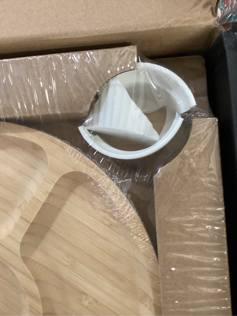 Condition photo showing As Is for ** damages ** smirly charcuterie large bamboo cheese board set for serving - house warming gifts for new home, wedding, bridal shower & birthday, for women