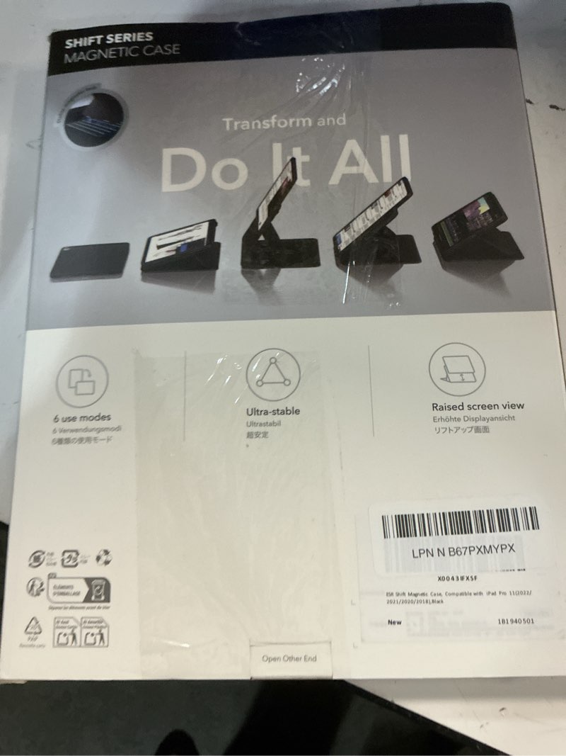 Condition photo showing New/Like New for esr for ipad pro 11 inch case (2022/2021/2020/2018, 4th/3rd/2nd/1st generation), removable magnetic cover, adjustable portrait/landscape stand with raised display view, 9 standing angles, black pro 11" 4/3/2/1 black