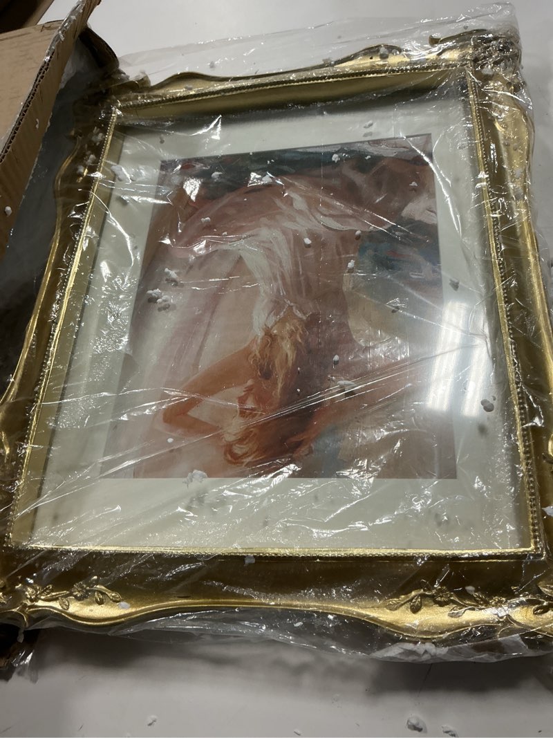 Condition photo showing Good Condition for simon's shop gold vintage picture frames 11x14 with mat for 8x10 photo, antique poster frame matted to 8 by 10 image, gallery wall and tabletop display 11x14 gold - ornate floral
