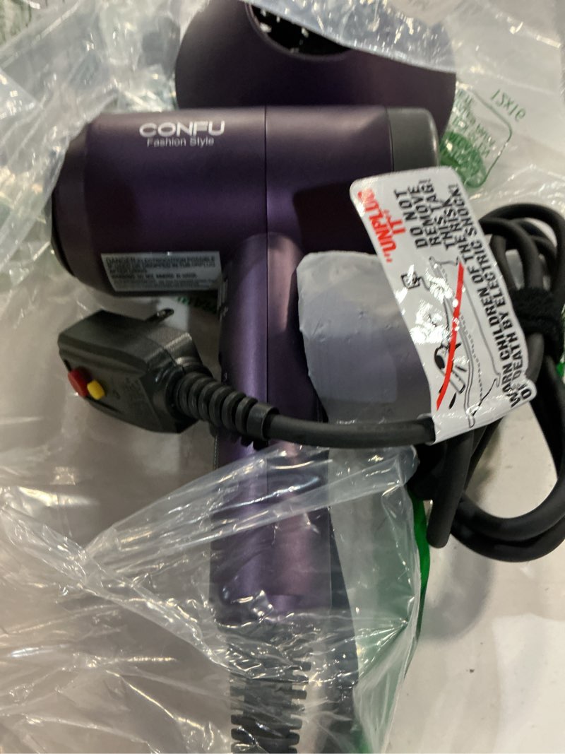 Condition photo showing Good Condition for hair dryer with diffuser, confu ionic blow dryer 1600w, portable lightweight fast drying negative ion hairdryer, 3 heat settings with diffuser and concentrator nozzle for home & travel purple