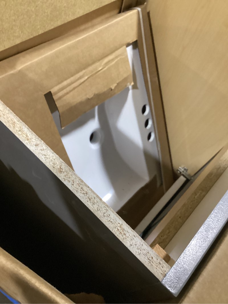 Condition photo showing As Is for style selections esterbrook 24-in dark gray single sink bathroom vanity with white cultured marble top