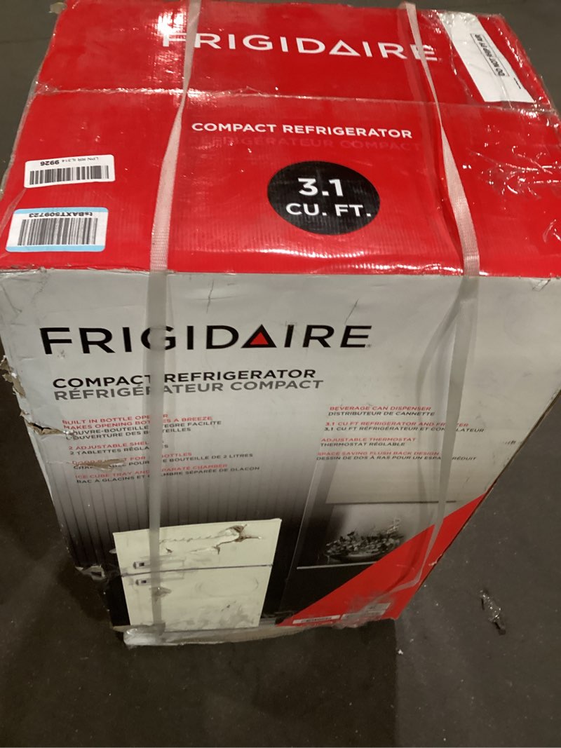 Condition photo showing As Is for Frigidaire EFR840-Cream EFR840 Retro Mini Fridge with Freezer & Side Bottle Opener-Small 2 Door Refrigerator for Office Bar or College Dorm Room-3.1 Cu Ft (Cream)