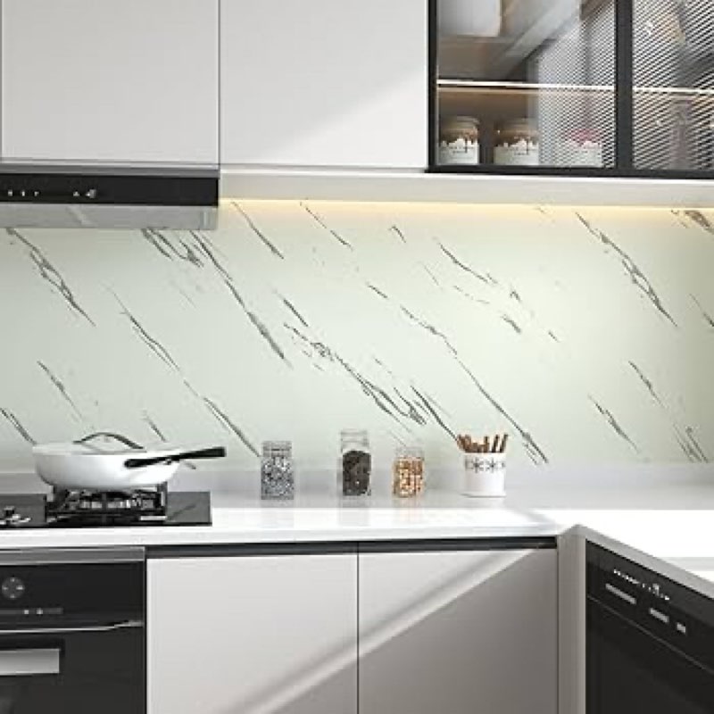 Ivory White Smooth Marble Granite contact paper for renter friendly kitchen countertop peel and stic