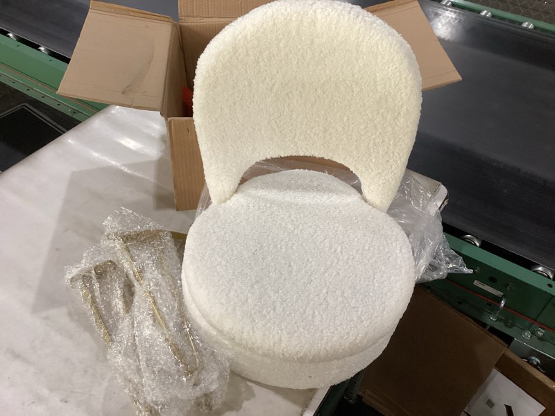 Storage Ottoman Vanity Stool Chair with Folding Back Teddy Velvet Makeup Chair Multifunctional Upholstered Footstool,4 Metal Legs with Anti-Slip Feet for Bedroom Living Room Entryway 13"D x 13"W x 27"H White