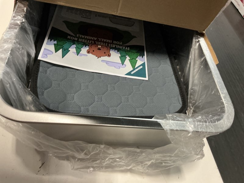 Condition photo showing Good Condition for meexpaws rabbit litter box stainless steel, large bunny litter box with raised grid and washable pee pad, metal litter pan high side for rabbit,small animal toilet potty tray easy cleaning,less stink l 19.6"x13.7"x5.9" for large rabbit