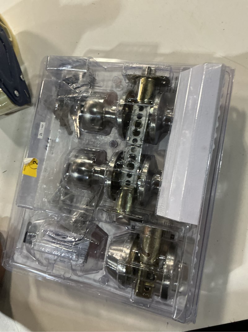 Condition photo showing As Is for reliabilt reliabilt baron keyed entry knob and single cylinder deadbolt project pack in satin nickel