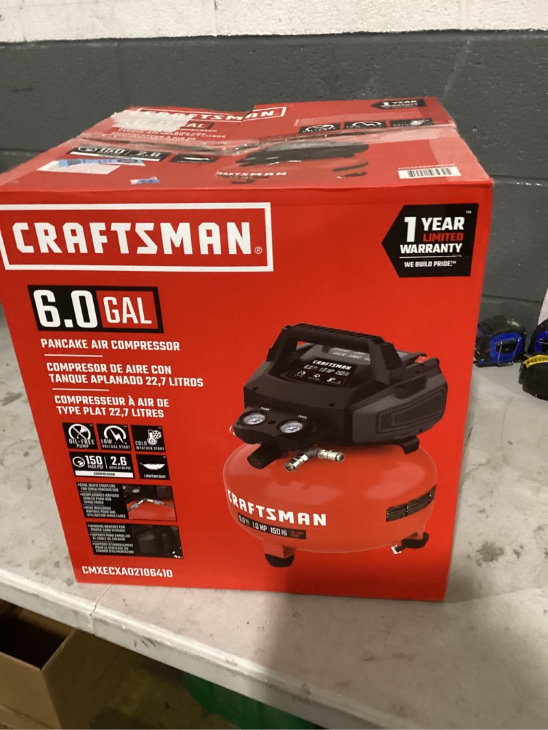 Condition photo showing New/Like New for craftsman 6-gallon portable electric 150 psi pancake air compressor