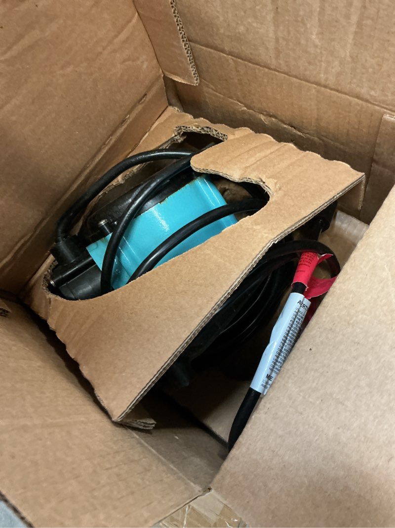 Condition photo showing As Is for little giant 6-cia 115 volt, 1/3 hp, 2760 gph cast iron automatic submersible sump pump with integral diaphragm switch for sump systems, 10-ft. cord, blue, 506158