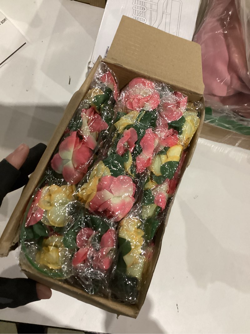 Condition photo showing As Is for 12 Pcs 100 ft Flower Garland Artificial Rose Vine with Green Leaves Hanging Artificial Flower Vines Ivy Garlands Wall Garden Decor for Room Wedding Birthday Arch Decor(Champagne)