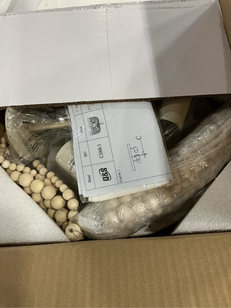 Condition photo showing New/Like New for Q&S Wood Beaded Chandelier,Boho Farmhouse Light Fixture,Oak White,3 Lights,Semi Flush Mount Ceiling Light Fixtures for Hallway Baby's Nursery Bedroom Kitchen Living Room Ceiling-3OAK