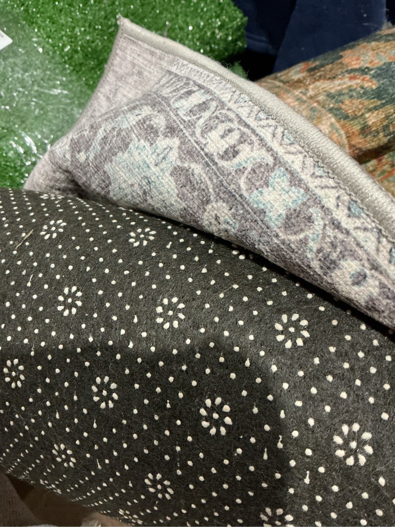 Condition photo showing Good Condition for realife machine washable rug - stain resistant, non-shed - eco-friendly, non-slip, family & pet friendly - made from premium recycled fibers - vintage distressed trellis - grey-turquoise, 2'6" x 8'