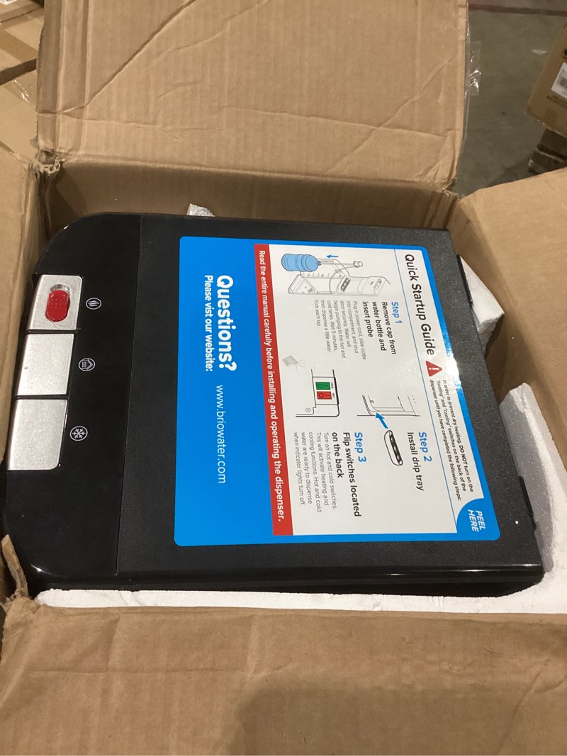 Condition photo showing Good Condition for brio bottom loading water cooler dispenser for 5 gallon bottles - 3 temperatures with hot, room & cold spouts, child safety lock, led display with empty bottle alert, stainless steel