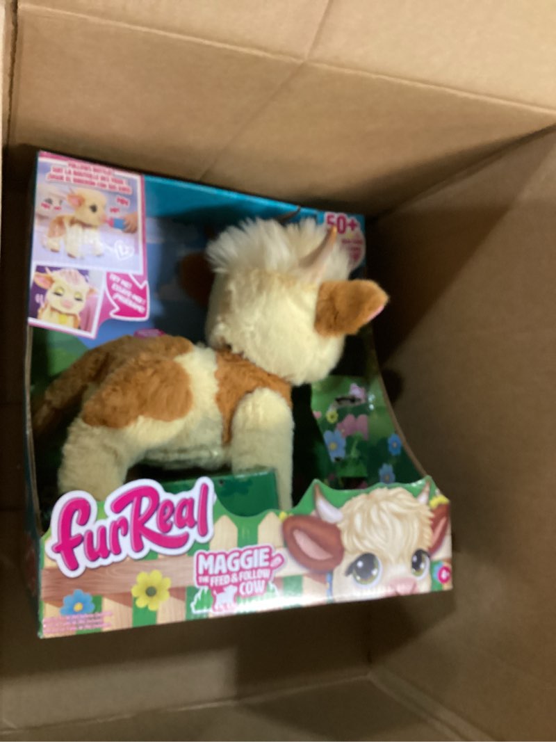 Condition photo showing New/Like New for FurReal Maggie The Feed & Follow Cow, 11 Inch Interactive Highland Mini Cow, for Boys and Girls, Ages 4 and up