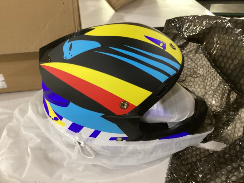 Condition photo showing Good Condition for youth dirt bike helmet dot approved dirtbike helmets for kids atv helmets with goggles, gloves & mask, for dirt bike, atv, bmx off-road (black-ufo, large)