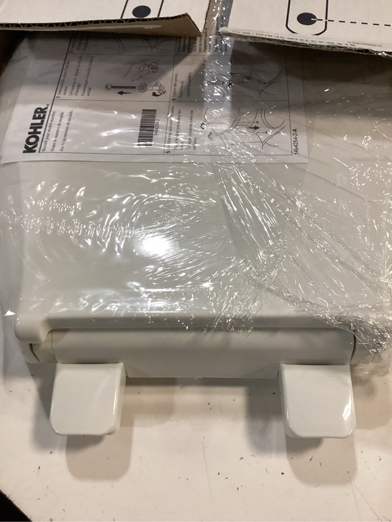 Condition photo showing Good Condition for kohler 4636-rl-0 cachet readylatch elongated slow close toilet seat, soft close toilet seat quiet lid, contoured grip-tight bumpers installation hardware, apartment essentials, white white elongated ready latch