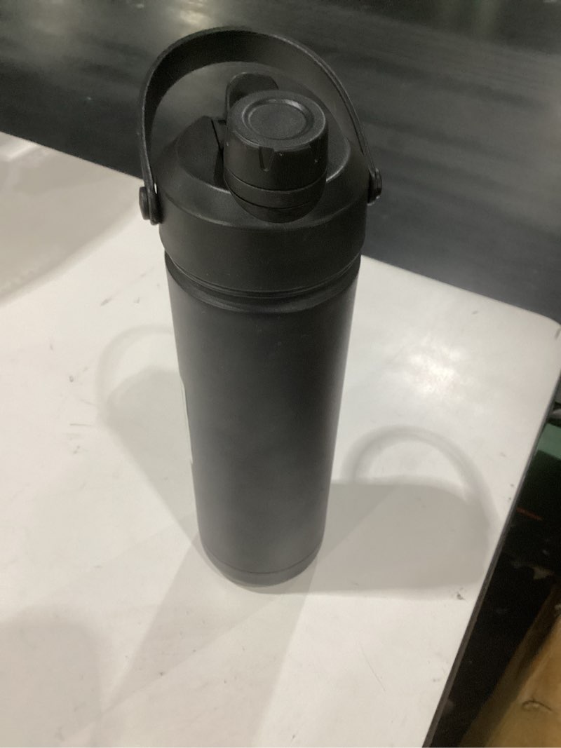 Condition photo showing As Is for powcan 26 oz insulated water bottle with 2-in-1 straw and spout lid, keep cold 24h, leak-proof, fits in car cup holder, stainless steel water bottle for sports, travel, and school (dark knight) dark knight 26 ounces