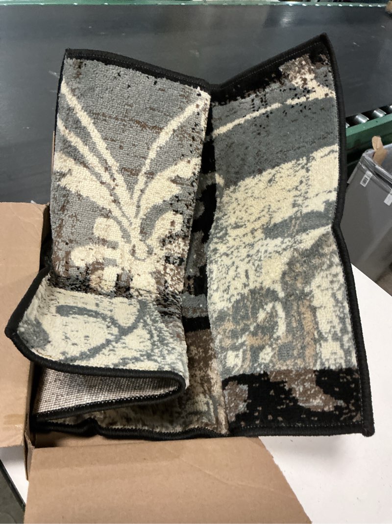 Condition photo showing As Is for superior indoor area rug, jute backed, perfect for office, living/dining room, bedroom, kitchen, hallway, entryway, floor, modern floral patchwork decor, pastiche collection, 2' x 3', beige beige 2' x 3' (rectangular)