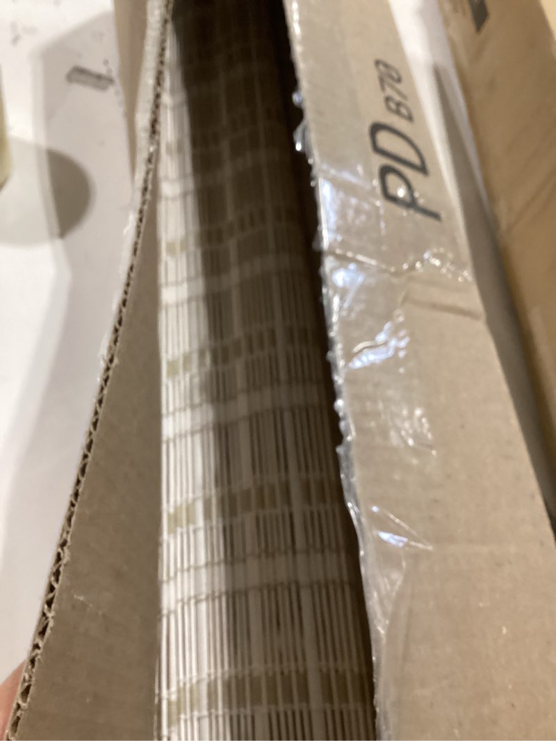 Condition photo showing Good Condition for no drill no tools bamboo roman shades, cordless light filtering window blinds with valance, natural woven wood shades for living room dining room, white, 23" w x 48" h white 23"w x 48"h