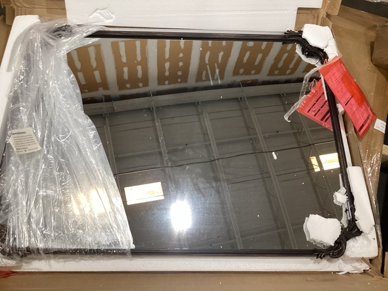 Condition photo showing Good Condition for baroque antique bronze scroll wall mirror 40 x 30 vintage rectangle framed baroque french rectangular mirror for mantle fireplace bathroom living room, horizontal/vertical 30"l x 40"w rectangle antique bronze
