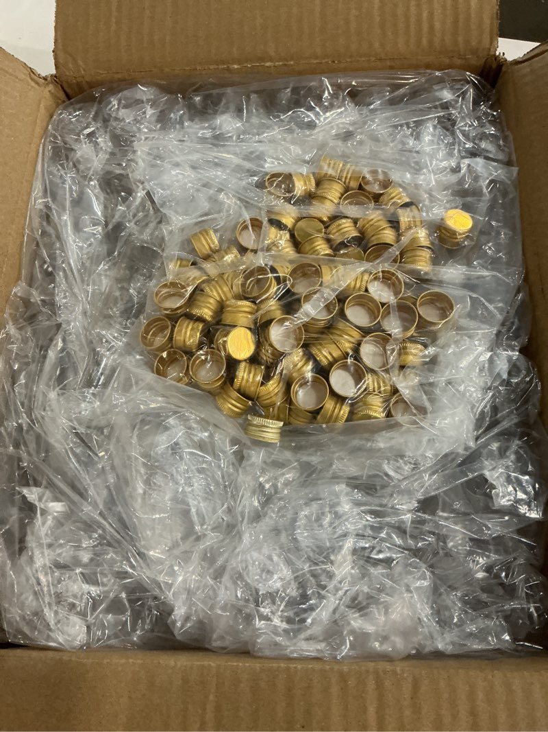 Condition photo showing New/Like New for 100 pcs mini liquor bottles set, 1.7oz plastic shot bottles with caps, 6 funnels, 100 tags, and 65ft ropes, miniature spirit containers bulk for wedding party favors