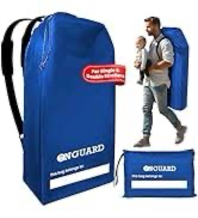 ONGUARD Waterproof Single and Double Stroller Bag for Airplane - Travel Stroller Cover for Air Travel and Storage - Gate Check Bag Backpack- Baby Airplane Essentials - Blue 