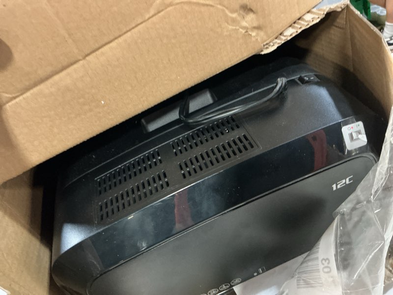 Condition photo showing As Is for fellowes powershred 12 sheet cross-cut paper home office paper shredder, 19.50" h x 9.69" w x 13.44" d