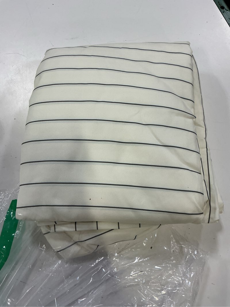 Condition photo showing Good Condition for striped sheets - beige & white striped sheets - 1 flat & 1 fitted & 2 pillowcases w/ deep pockets – wrinkle & fade free - soft, breathable and cooling – luxury pinstripe bedding - king size bed set 12 - cream stripe king