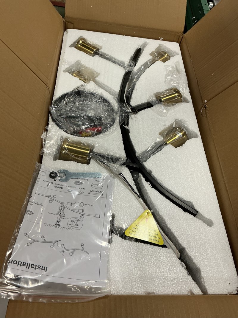 Condition photo showing Good Condition for Modern Semi Flush Mount Ceiling Light Fixture for Kitchen Island,Black and Gold 7-Lights Sputnik Chandelier for Living Room,Bedroom,Office(Bulbs Not Included) 7-lights Black and Gold